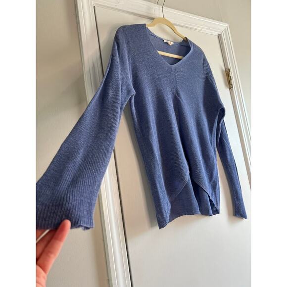 Eileen Fisher Blue Linen Blend Long Sleeve V-Neck Sweater Sz S - Picture 3 of 6